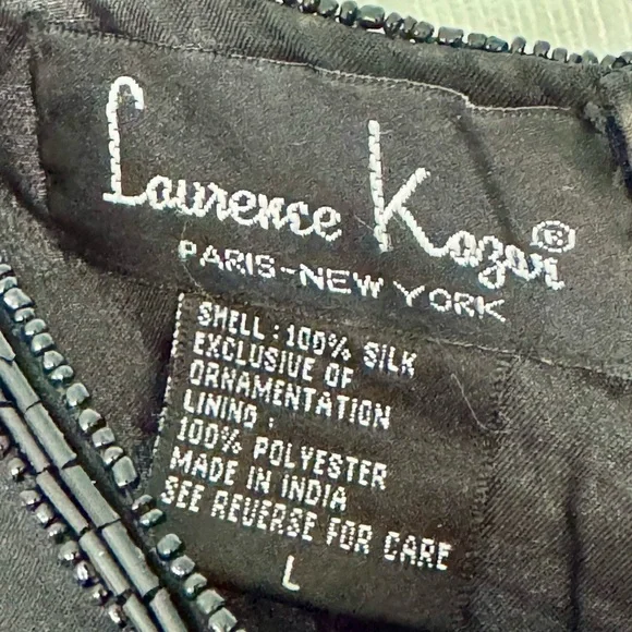Stunning Vtg Lawrence Kazar Paris~ NY Black Silk Sequin Scalloped Hem Top L - Picture 3 of 5